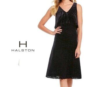 NWT H by HALSTON Black Flounce Black Midi Dress - Size 4